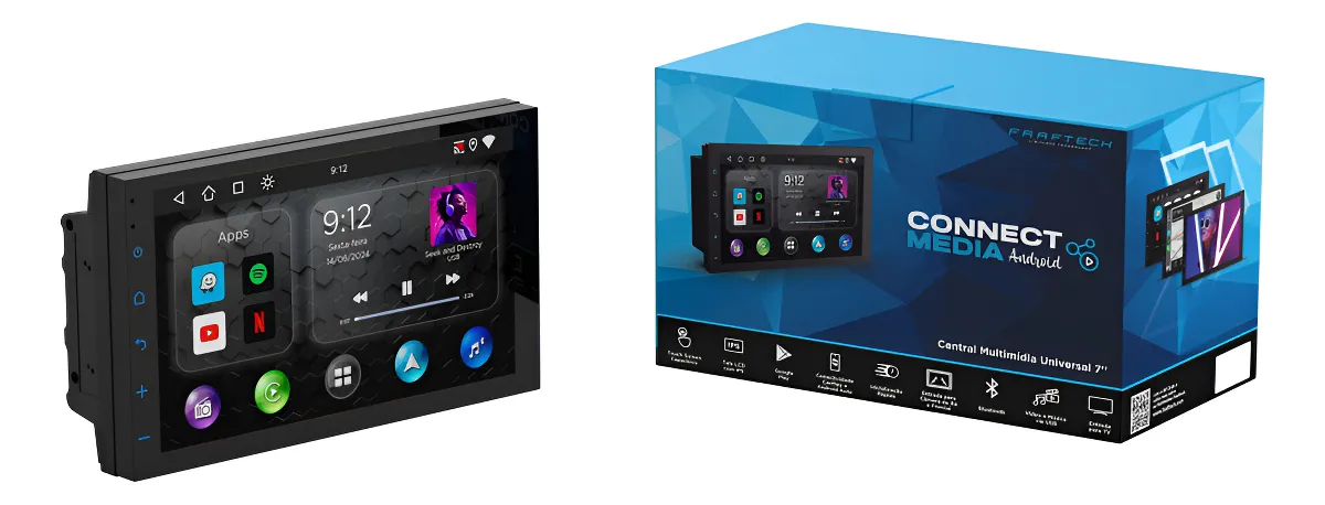 Central Multimidia Faaftech - Android tela 7 Polegadas - Quadcore 2gb/32gb - CarPlay / Android Auto - instalado