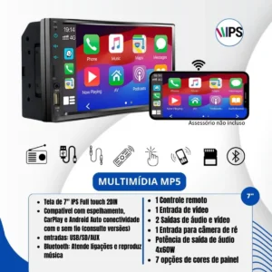 Central Multimídia H-Tech MP5 CarPlay e Android Auto - Espelhamento sem cabo - instalado